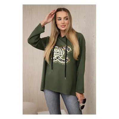 Kesi Włoski Oversized viscose sweatshirt with print khaki