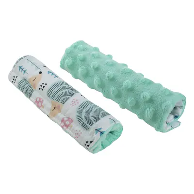 Medi Partners Stroller belt protectors (2 pcs.) cotton + minky – Hedgehogs + mint minky