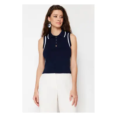 Trendyol Navy Blue Polo Neck Color Block Knitwear Blouse