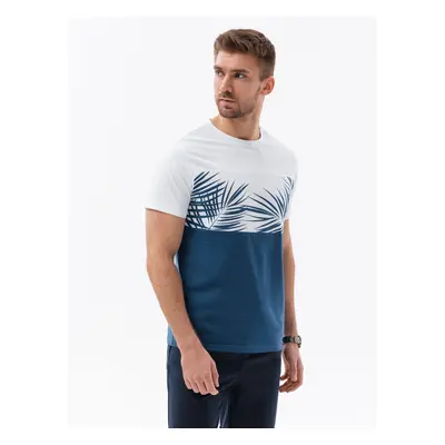 Ombre Men's two-tone t-shirt with palm leaf print - dark blue