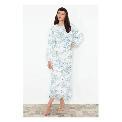 Trendyol Ecru Lined Floral Woven Chiffon Dress