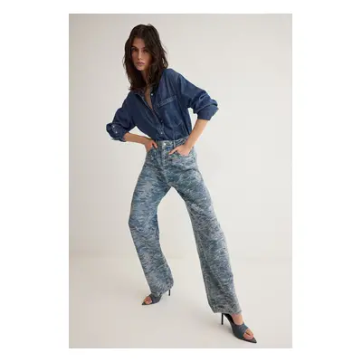 Trendyol Blue Textured Low Waist Baggy Jeans