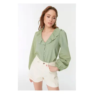 Trendyol Mint Collar Lace Detailed Woven Shirt