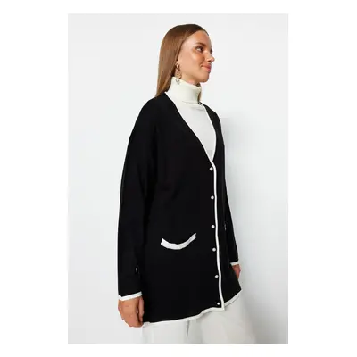 Trendyol Black Color Block gyöngy gomb kötöttáru Cardigan