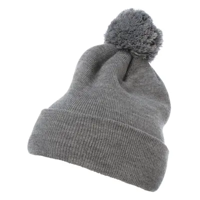 Pom Pom Knit hat with heather gray cuff