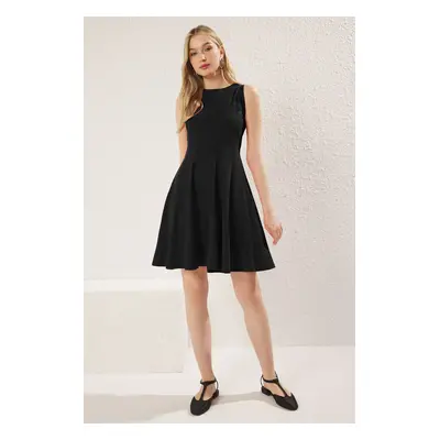 Trendyol Black 100% Cotton Crew Neck Skater/Waist Open Mini Knit Dress