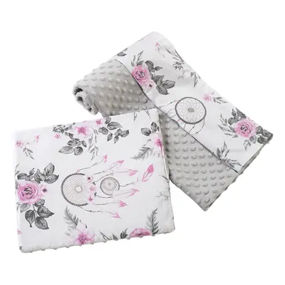 Medi Partners Quilt + pillow 35x30 cotton + minky – Dream catchers with flowers + gray minky