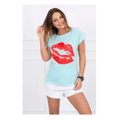 Blouse with mint lip print