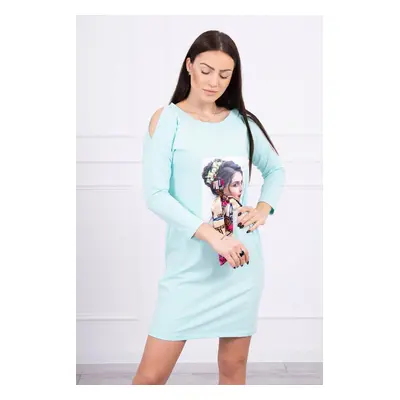 Dress with graphics and colorful bow 3D mint