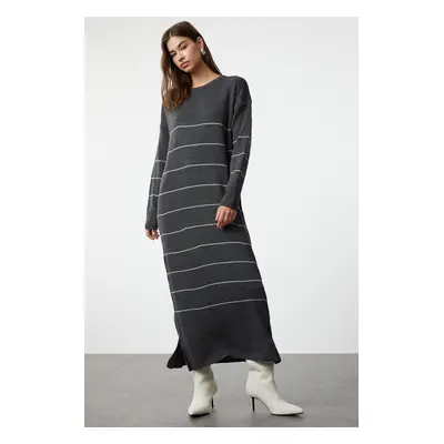 Trendyol Gray Anthracite Striped Long Knitwear Dress