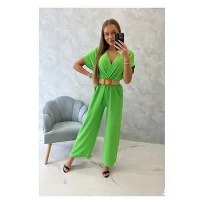 Jumpsuit with decorative belt at the waist light green