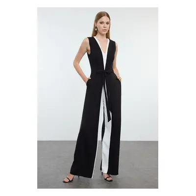 Trendyol Black-White Belt Detailed Woven Overalls