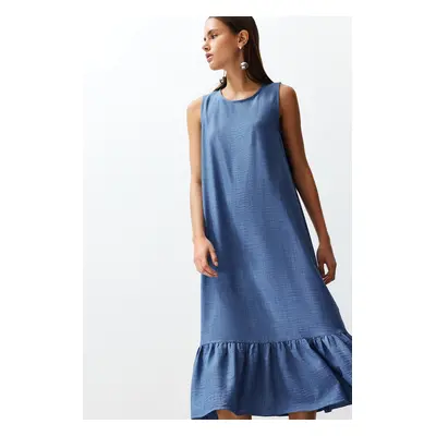 Trendyol Indigo Straight Cut Sleeveless Crew Neck Midi Aerobin Woven Dress