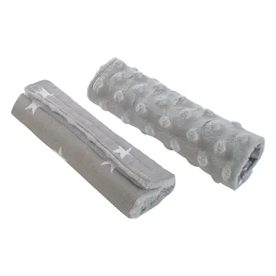 Medi Partners Stroller belt protectors (2 pcs.) cotton + minky – White stars on gray + gray mink