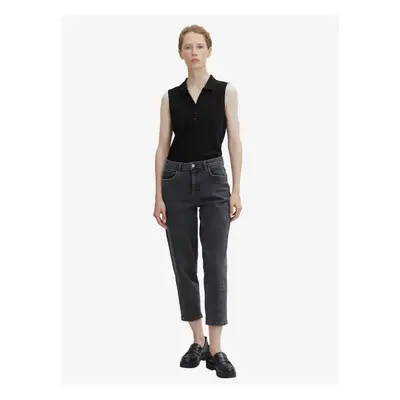 Dark grey women's cropped straight fit jeans Tom Tailor - Women