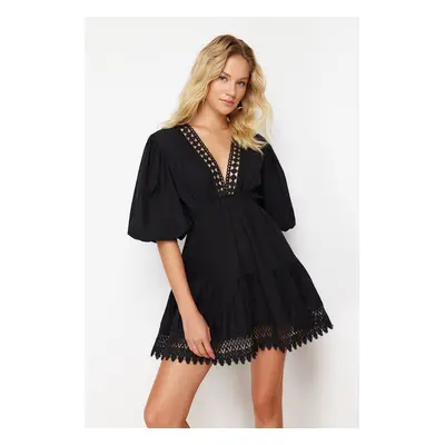 Trendyol Black Mini Woven Lace Detail Beach Dress