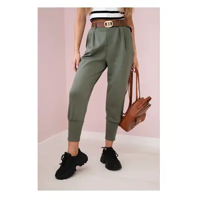 Kesi Włoski Pants with belt and pockets buttery-fabric khaki