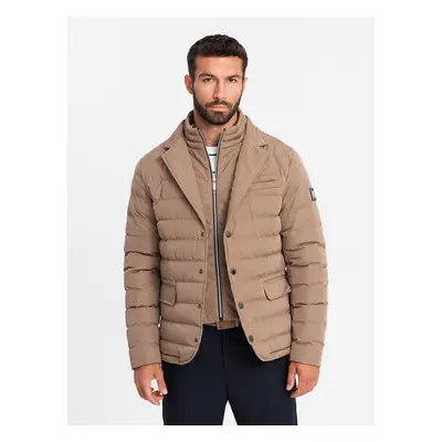 Ombre Men's quilted jacket with jacket cut - beige