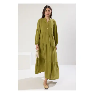 Trendyol Oil Green Buttoned Woven Viscose Dress