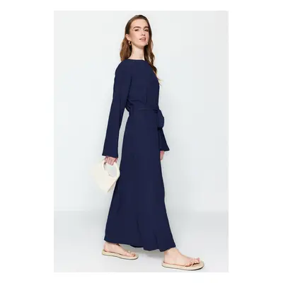 Trendyol Navy Blue Belted Woven Dress