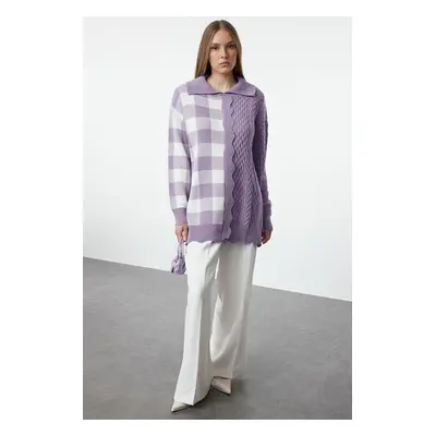 Trendyol Lilac Plaid Polo Neck Knitwear Sweater