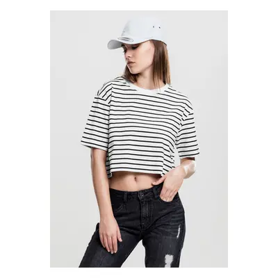 Women's short striped oversized t-shirt wht/bl