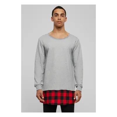 Long Flanell Bottom Open Edge Crewneck Grey/Block/Red