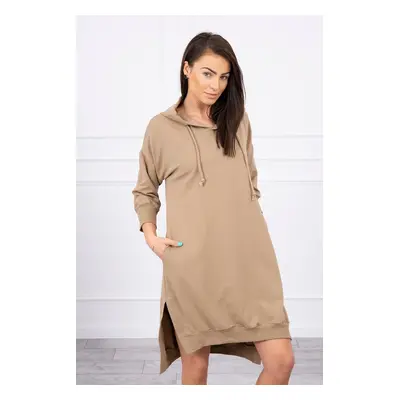 Dress with a hood and a longer rear camel