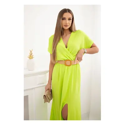 Kesi Włoski Long dress with a decorative belt neon green