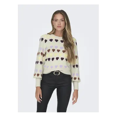 Cream women's patterned sweater ONLY Heartbeat - Women's