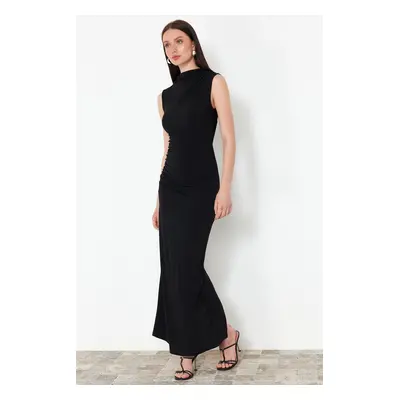 Trendyol Black Draped Fitted High neck Sleeveless Stretchy Knitted Maxi Pencil Dress