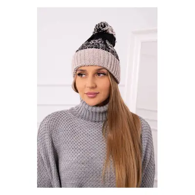 Kesi Cap with a pompom Abigail K326 black+beige