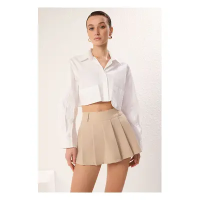 Trendyol Mink Pleated Mid Waist Super Mini Woven Skirt Look Shorts