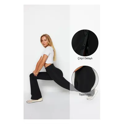 Trendyol Black Gatherer Leg Snap részletes fáklya jóga kötött sport leggings