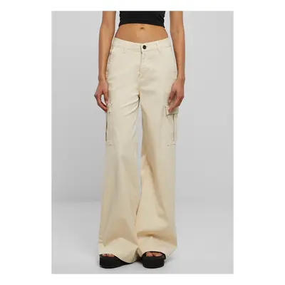 Women's high-waisted and wide-waisted twill trousers Cargo Cargo whitesand