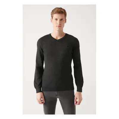 Avva Men's Anthracite V-Neck Wool Blended Knitwear Sweater