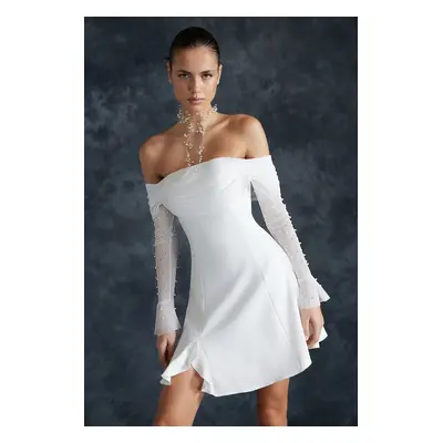 Trendyol Bridal White A-Line Lined Woven Short Wedding/Wedding Elegant Evening Dress