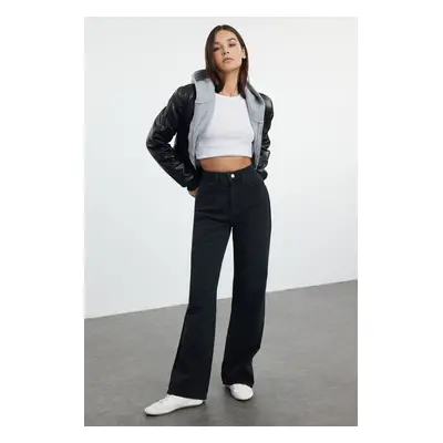 Trendyol Black Patterned High Waist Wide Leg Jeans