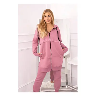 Insulated set with a long sweatshirt in dark pink color