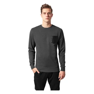 Contrasting Charcoal/Leather Crewneck Pocket