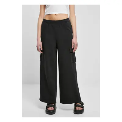 Women's Terry Trousers Highwaist Wide Leg Cargo Black