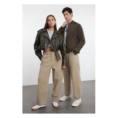 Trendyol Mink 100% Cotton Unisex Balloon Fit Woven Canvas Trousers