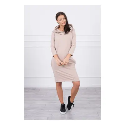 Dress with hood and pockets in beige color