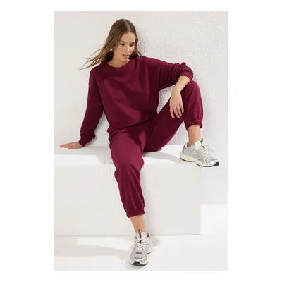 Trendyol Claret Red Regular/Normal Pattern Thick Crew Neck Knitted Tracksuit