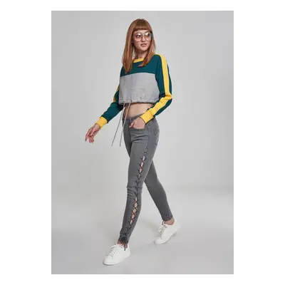 Women's Cropped 3-Tone Stripe Crew Grey/Jasper/Chrome-Yellow