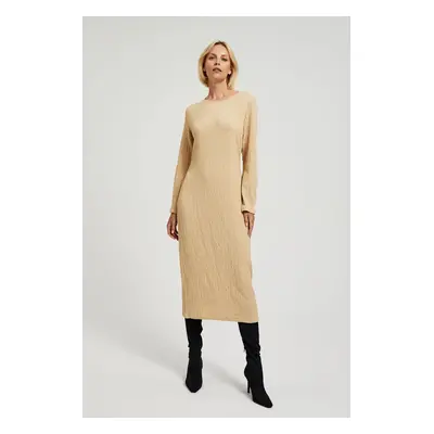 Women's long-sleeved midi dress MOODO - beige