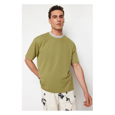 Trendyol Limited Edition Khaki Oversize/Wide Cut Knit Banded Textured Pique T-Shirt