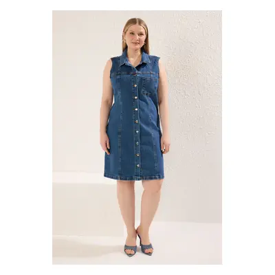 Trendyol Curve Blue Shirt Collar Pocket Comfort Denim Plus Size Dress