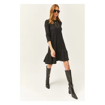 Olalook Women's Black Crew Neck Raised Dress