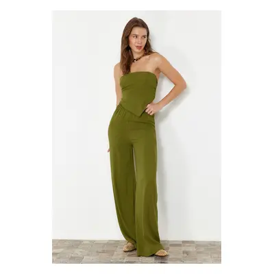 Trendyol Khaki Woven Blouse Trousers Beach Set